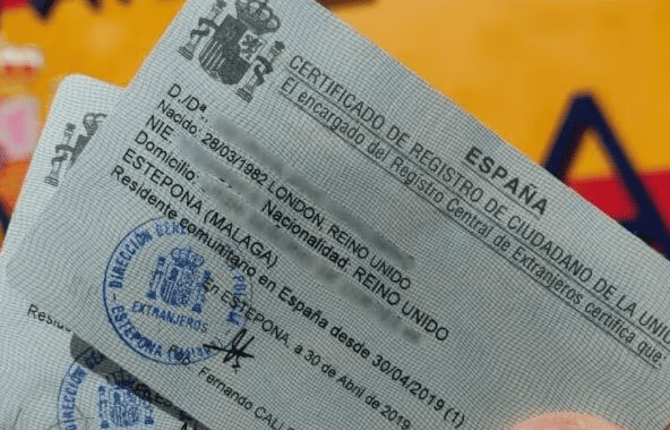Образец сертификата NIE - N&uacute;mero de Identidad de Extranjero, Испания