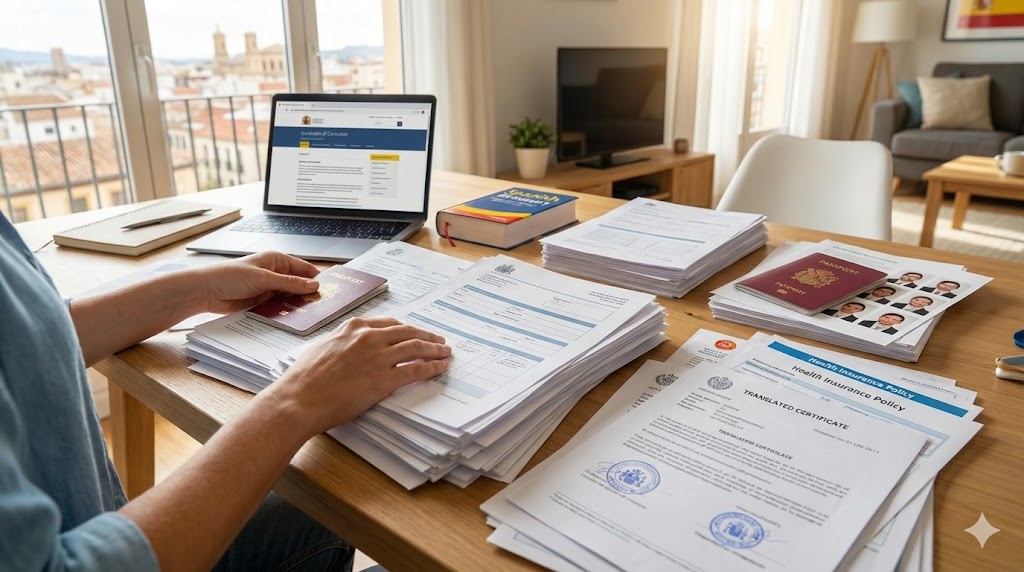 woman with documents and laptop